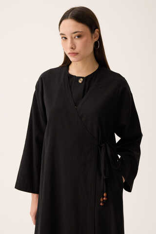 Kruvaze Dehna Abaya Takım Siyah - 10