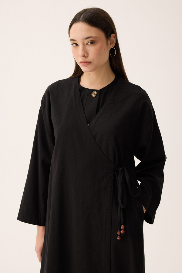 Kruvaze Dehna Abaya Takım Siyah - 10