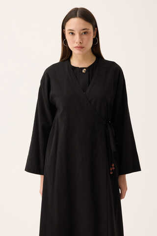 Kruvaze Dehna Abaya Takım Siyah - 11