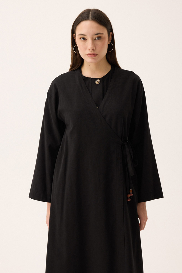 Kruvaze Dehna Abaya Takım Siyah - 11