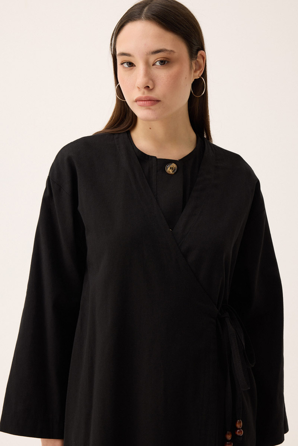 Kruvaze Dehna Abaya Takım Siyah - 12