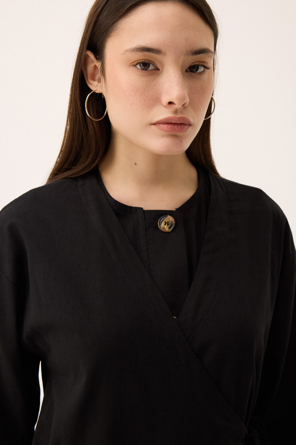 Kruvaze Dehna Abaya Takım Siyah - 13