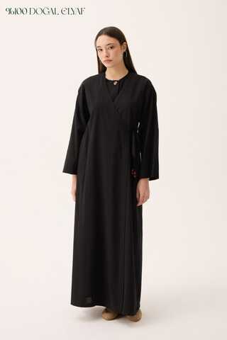 Kruvaze Dehna Abaya Takım Siyah - 1