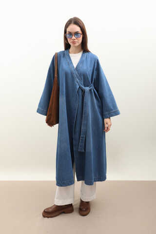 Kruvaze Denim Trençkot Açık Mavi - 3