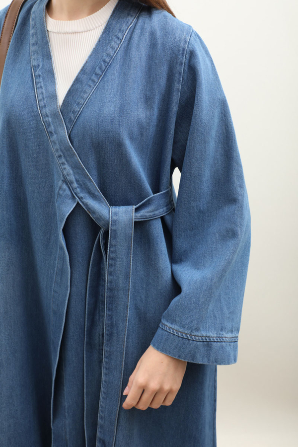 Kruvaze Denim Trençkot Açık Mavi - 5