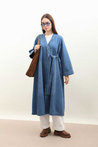 Kruvaze Denim Trençkot Açık Mavi - 1