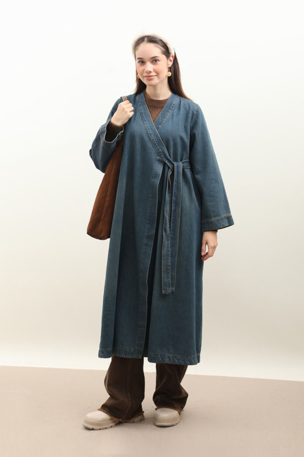 Kruvaze Denim Trençkot Koyu Mavi - 2