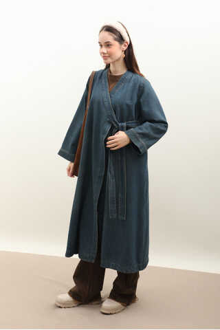 Kruvaze Denim Trençkot Koyu Mavi - 3