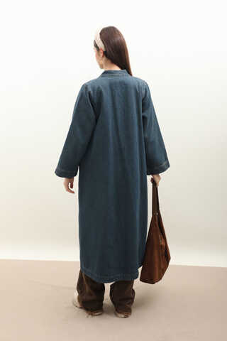 Kruvaze Denim Trençkot Koyu Mavi - 9