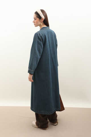 Kruvaze Denim Trençkot Koyu Mavi - 10