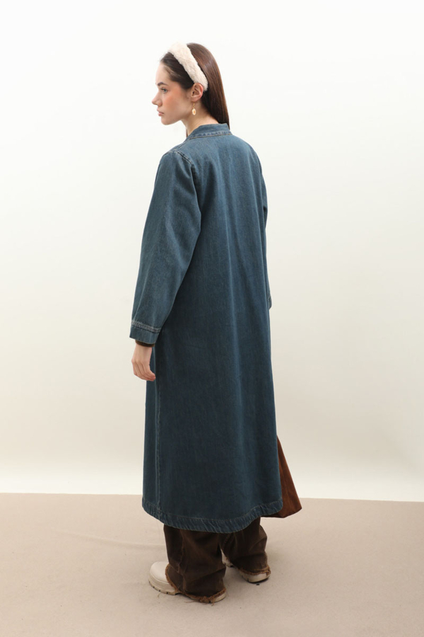 Kruvaze Denim Trençkot Koyu Mavi - 10