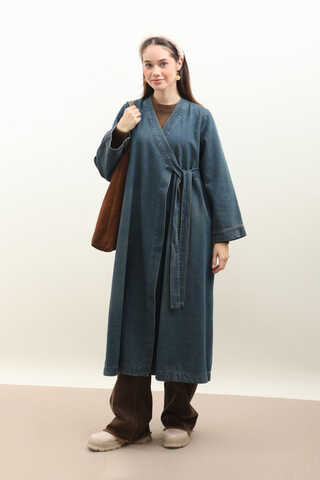 Kruvaze Denim Trençkot Koyu Mavi - 2