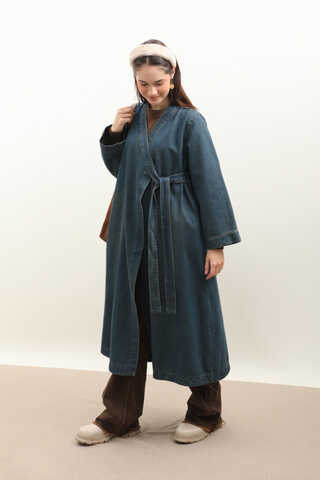 Kruvaze Denim Trençkot Koyu Mavi - 4