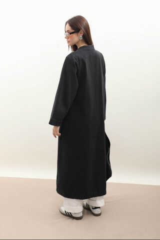 Kruvaze Denim Trençkot Siyah - 7