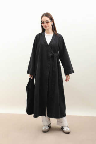 Kruvaze Denim Trençkot Siyah - 1