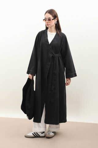 Kruvaze Denim Trençkot Siyah - 2