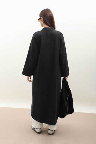 Kruvaze Denim Trençkot Siyah - 8