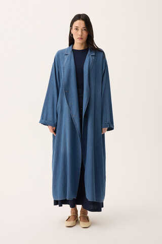 Kruvaze Düğmeli Denim Trençkot Açık Mavi - 2