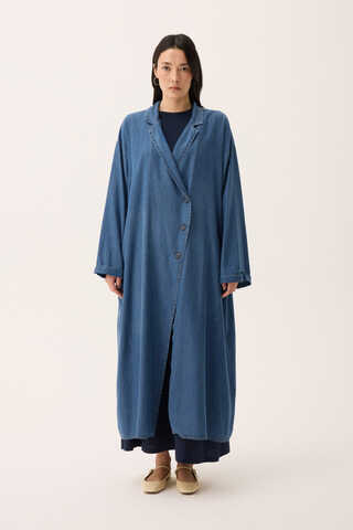 Kruvaze Düğmeli Denim Trençkot Açık Mavi - 5