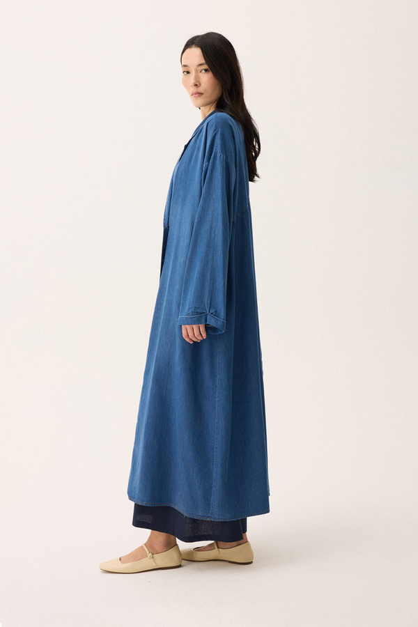 Kruvaze Düğmeli Denim Trençkot Açık Mavi - 7