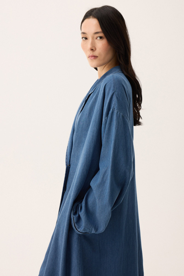 Kruvaze Düğmeli Denim Trençkot Açık Mavi - 9