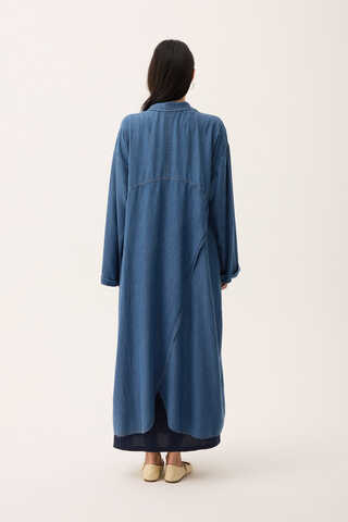 Kruvaze Düğmeli Denim Trençkot Açık Mavi - 12