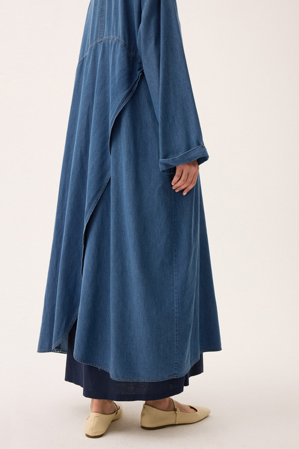 Kruvaze Düğmeli Denim Trençkot Açık Mavi - 15