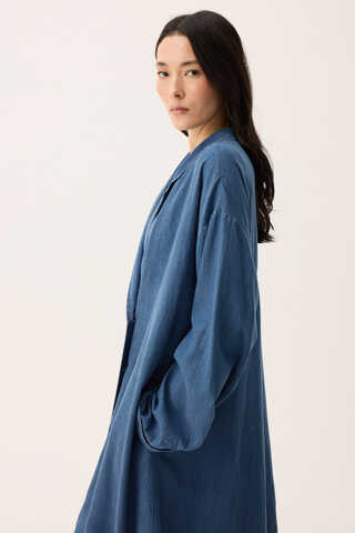 Kruvaze Düğmeli Denim Trençkot Açık Mavi - 9