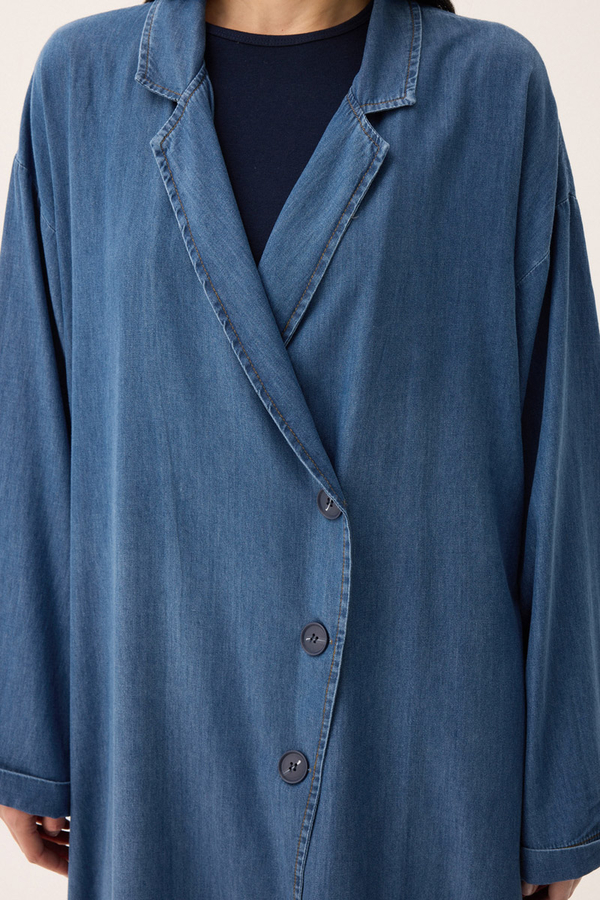 Kruvaze Düğmeli Denim Trençkot Açık Mavi - 11