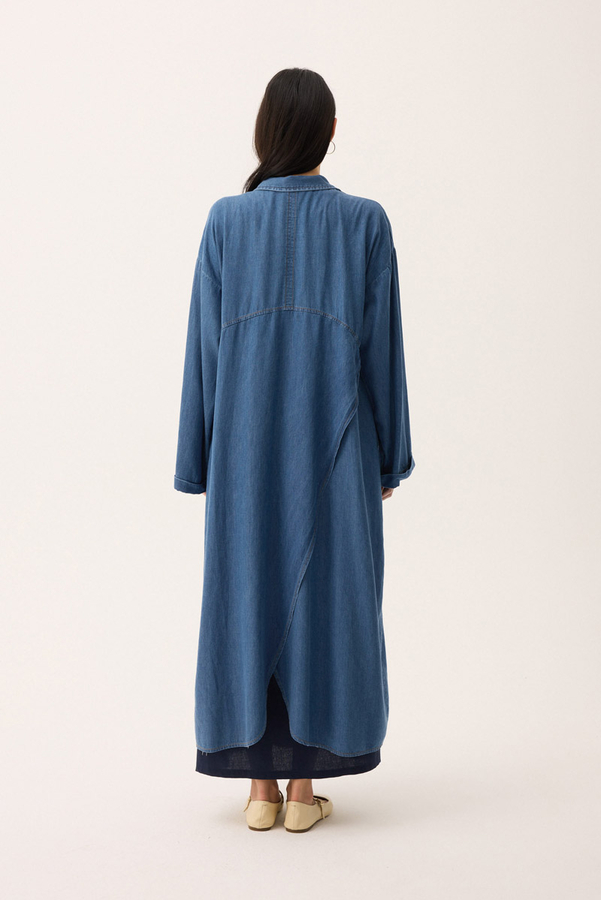 Kruvaze Düğmeli Denim Trençkot Açık Mavi - 12