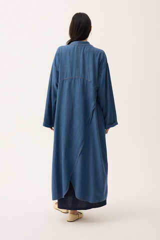 Kruvaze Düğmeli Denim Trençkot Açık Mavi - 13