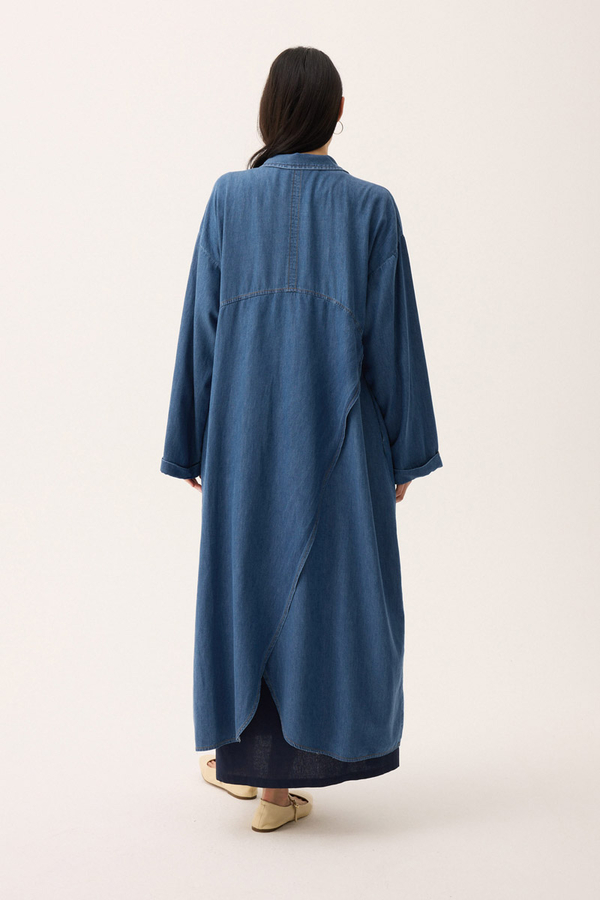 Kruvaze Düğmeli Denim Trençkot Açık Mavi - 13