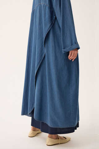 Kruvaze Düğmeli Denim Trençkot Açık Mavi - 14