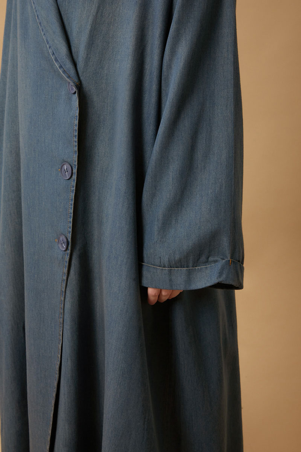 Kruvaze Düğmeli Denim Trençkot Koyu Mavi - 5