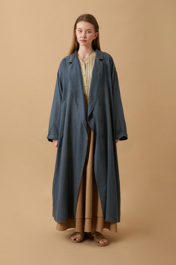 Kruvaze Düğmeli Denim Trençkot Koyu Mavi - 4