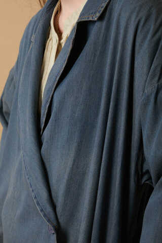 Kruvaze Düğmeli Denim Trençkot Koyu Mavi - 10