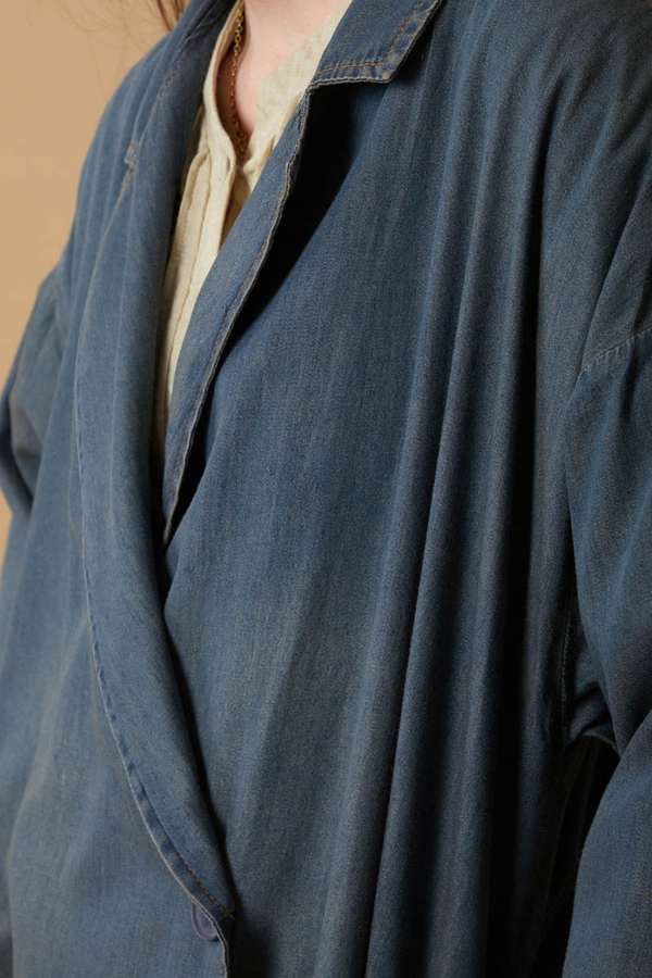 Kruvaze Düğmeli Denim Trençkot Koyu Mavi - 10