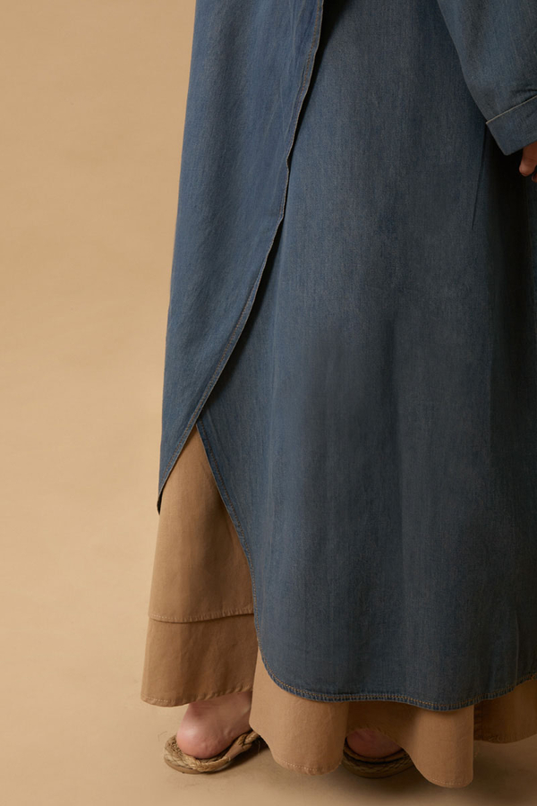 Kruvaze Düğmeli Denim Trençkot Koyu Mavi - 8