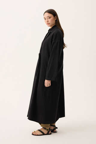 Kruvaze Düğmeli Denim Trençkot Siyah - 11