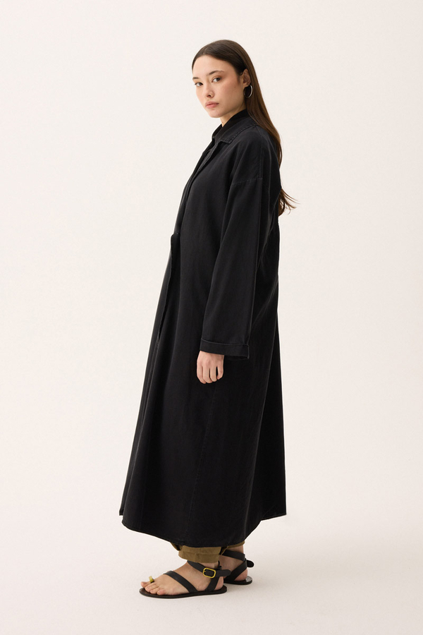 Kruvaze Düğmeli Denim Trençkot Siyah - 11