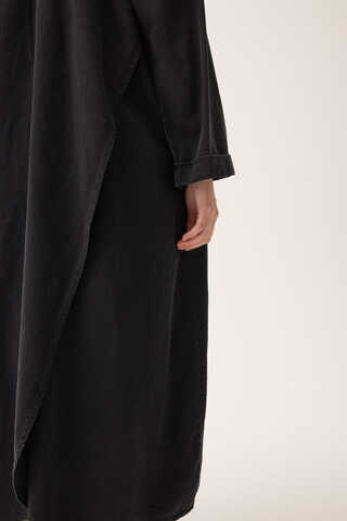 Kruvaze Düğmeli Denim Trençkot Siyah - 16