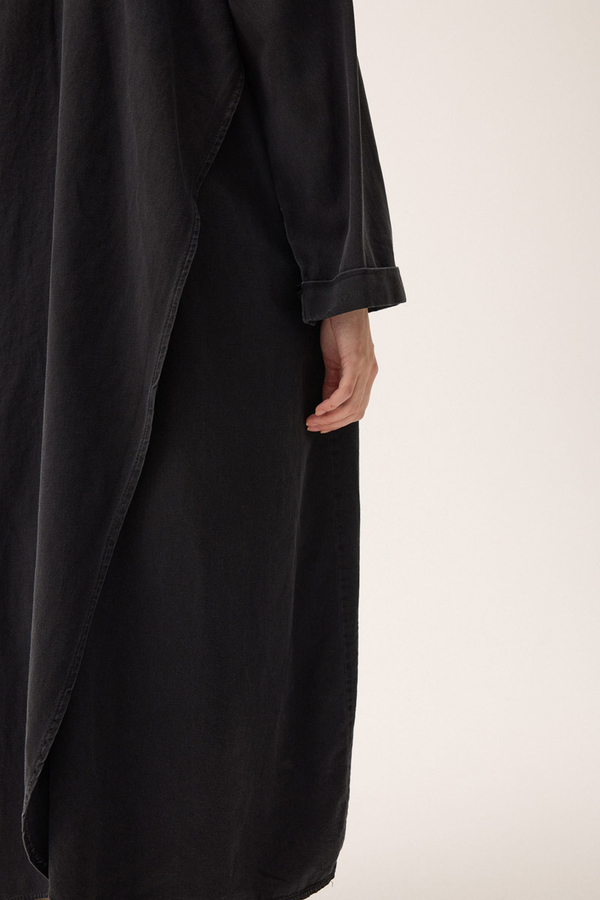 Kruvaze Düğmeli Denim Trençkot Siyah - 16