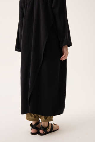 Kruvaze Düğmeli Denim Trençkot Siyah - 19