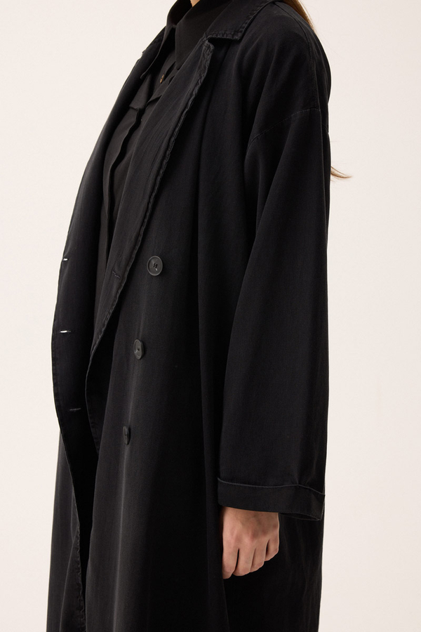 Kruvaze Düğmeli Denim Trençkot Siyah - 6