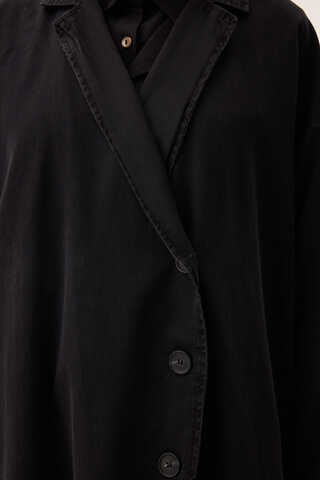 Kruvaze Düğmeli Denim Trençkot Siyah - 15