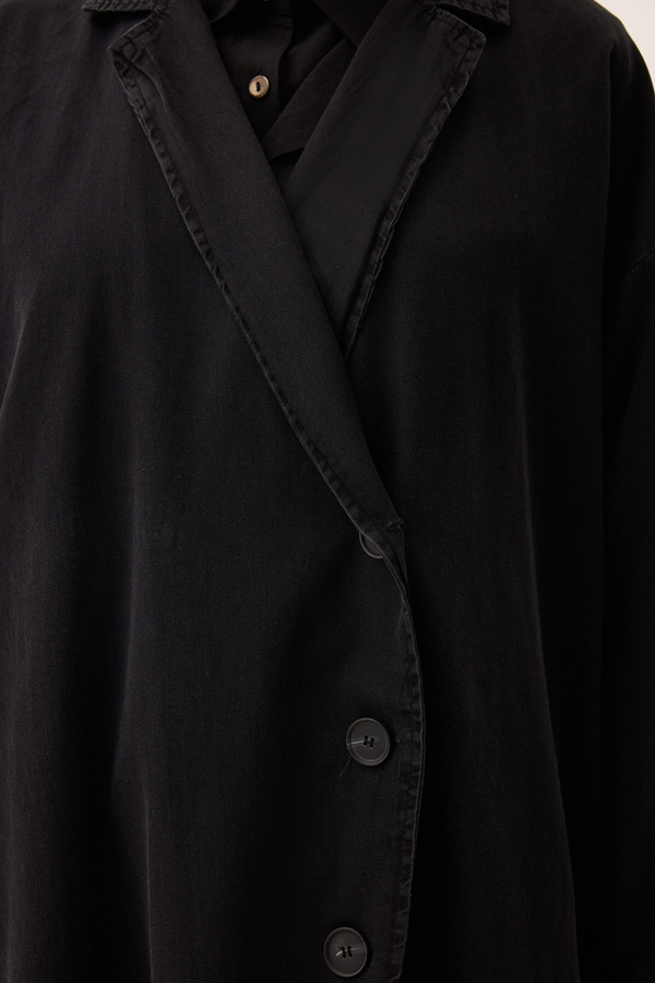 Kruvaze Düğmeli Denim Trençkot Siyah - 15