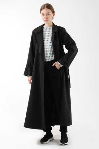 Kruvaze Kapama Apolet Detaylı  Kaban Füme - 1