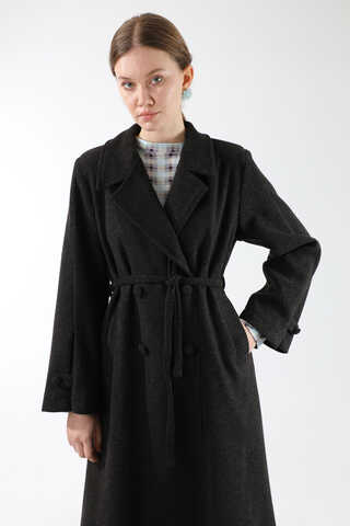 Kruvaze Kapama Apolet Detaylı  Kaban Füme - 2