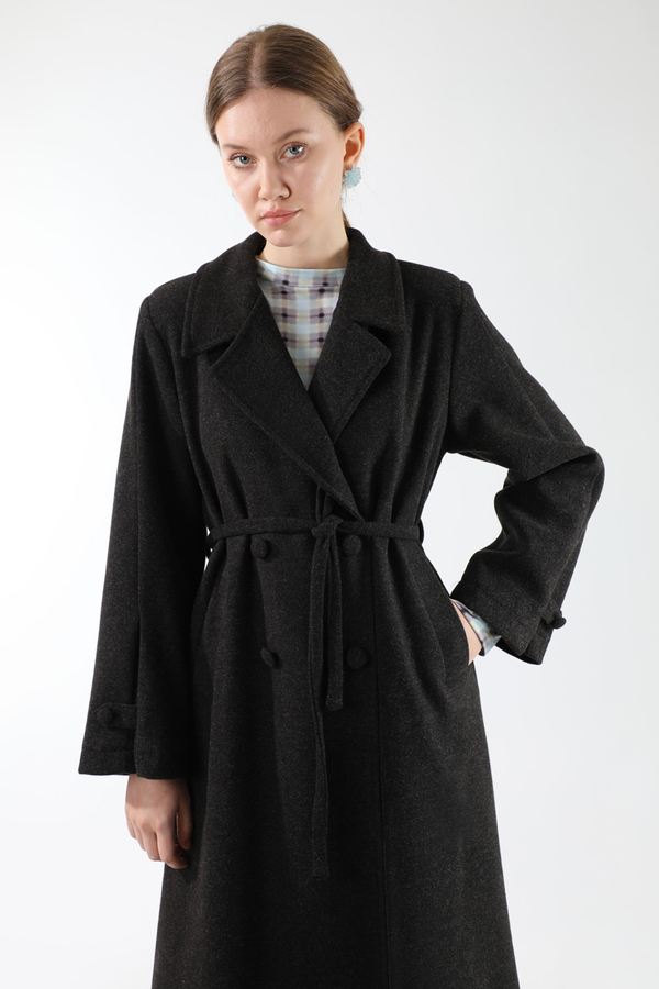 Kruvaze Kapama Apolet Detaylı  Kaban Füme - 2