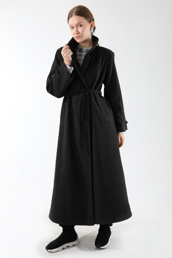 Kruvaze Kapama Apolet Detaylı  Kaban Füme - 3